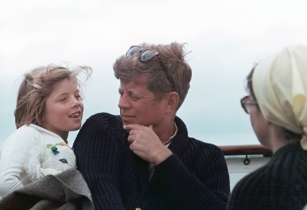 John F. Kennedy with Jacqueline Onasis Kennedy and Caroline Kennedy